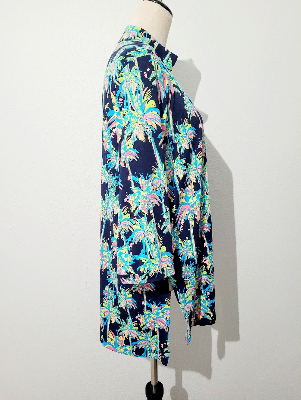 Lulu-B Tropical Palm Print Liquid Knit Tunic Top Large Navy Beach Cover Up - Picture 4 of 12